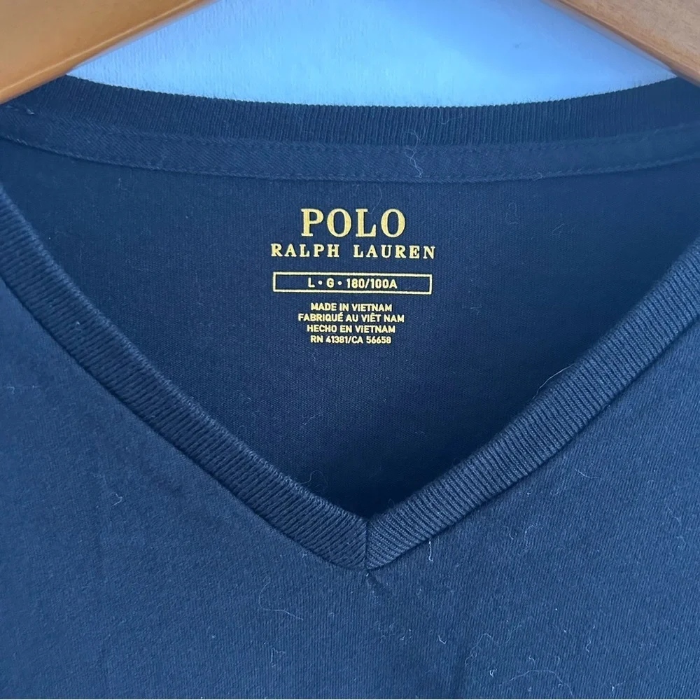 🏇 Polo by Ralph Lauren Black V-Neck Long Sleeve Shirt with Red Pony L